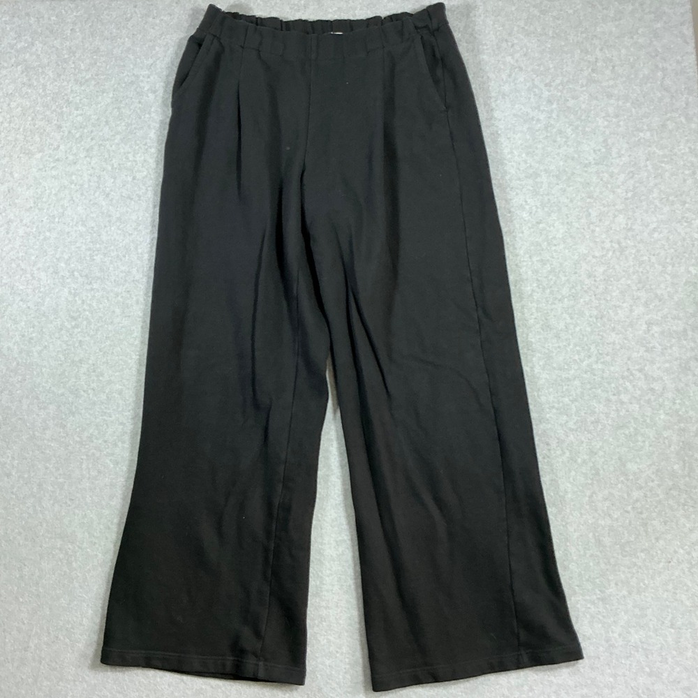 Aerie Black Wide Leg Lounge Pants High Rise Pleated Knit Trousers L Long